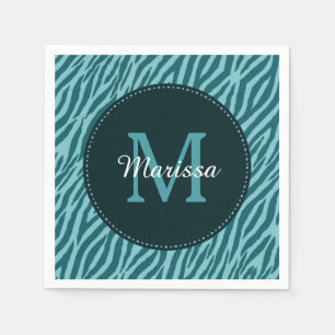 Stijlvolle Blauwgroen zebraafdrukken met monogram Servetten