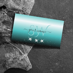 Stijlvolle Blauwgroen zwarte ombre Sparkle Diamond Visitekaartje