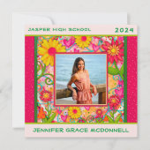 Stijlvolle Bloemen Afstuderen Aangepaste Fotoaanko Kaart (Voorkant)