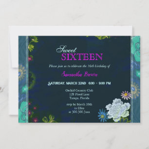 Stijlvolle Bloemen Sweet Sixteen Kaart