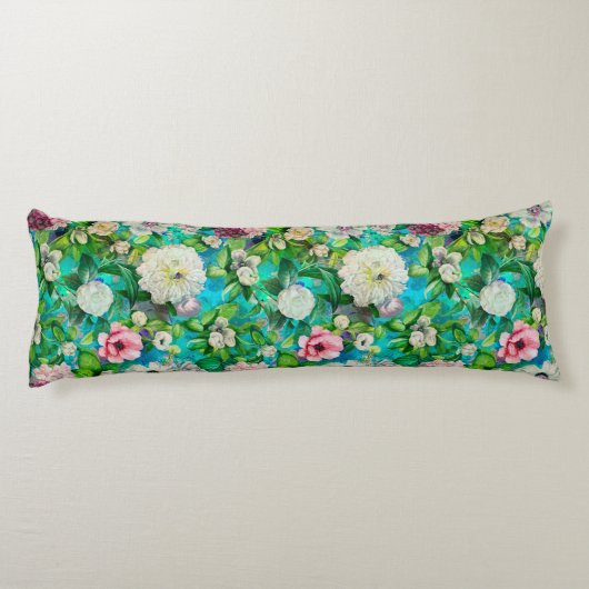 Stijlvolle bloemenroze bloemen blauw monogram patr lichaamskussen (Achterkant)