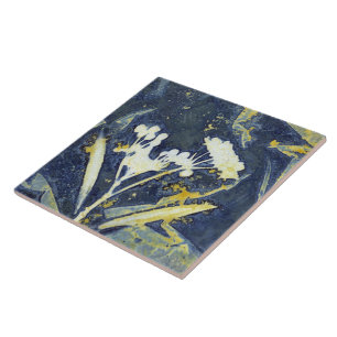 Stijlvolle bloemige botanische cyanotype tegeltje
