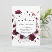 Stijlvolle Bloemige Wijnrode Trouwdag Save The Date (Staand voorkant)