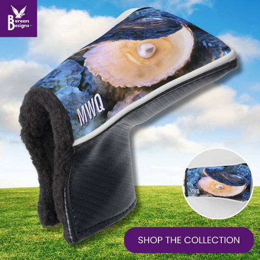 Stijlvolle Blue Pearl Oyster Monogram Golfheadcover