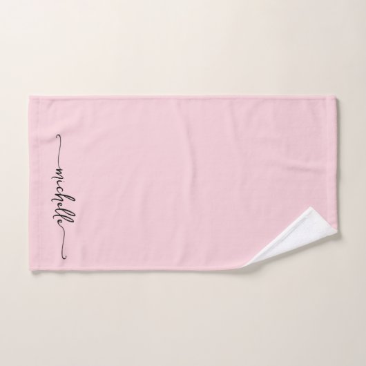 Stijlvolle Blush Pink Monogram Naam Script Handtek Handdoek (Handdoek)