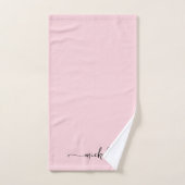 Stijlvolle Blush Pink Monogram Naam Script Handtek Handdoek (Handdoek)