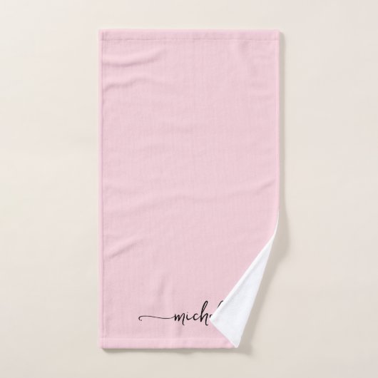Stijlvolle Blush Pink Monogram Naam Script Handtek Handdoek (Handdoek)