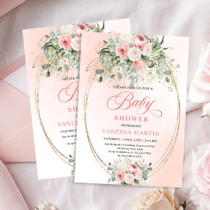 Stijlvolle Blush Rozen Gouden Glitter Baby Shower Kaart