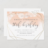 Stijlvolle Blush Waterverf Geometric 50th Birthday Uitnodiging Briefkaart (Voorkant / Achterkant)