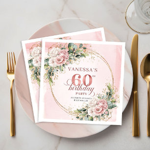 Stijlvolle boho lichtroze bloemenshimmer 60 verjaa servet