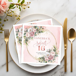 Stijlvolle Boho Roze Gouden Bloemige Sweet 16 Serv Servet