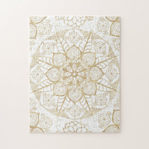 Stijlvolle Boho White Gold Mandala Floral Legpuzzel