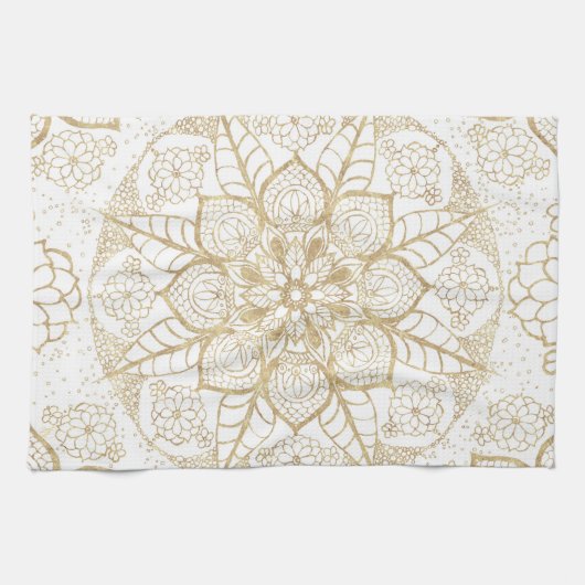 Stijlvolle Boho White Gold Mandala Floral Theedoek (Horizontaal)