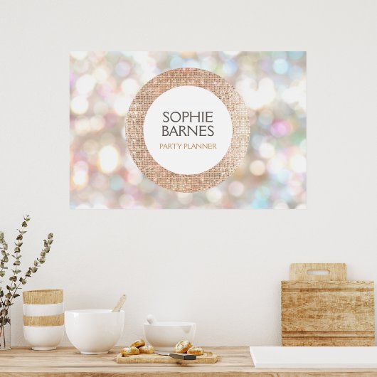 Stijlvolle Bokeh en Roos Gold Sequin Event Planner Poster (Keuken)