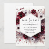 Stijlvolle botanische Bourgondische bruiloft Save The Date (Voorkant / Achterkant)