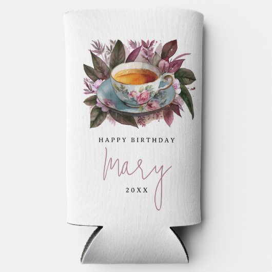 Stijlvolle Bourgogne Tea Party Bloemen Waterverf N (Voorkant)