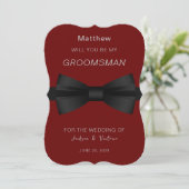 Stijlvolle Bowtie Groomsman Kaart (Staand voorkant)