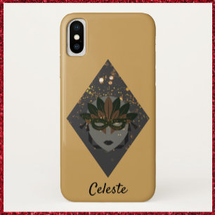 Stijlvolle Bronze en zwarte Glitter Masquerade iPhone X Hoesje