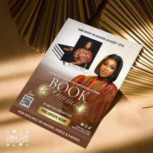 Stijlvolle Brown & Gold Auteur Boek Lancering Flyer