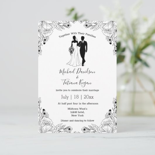 Stijlvolle bruid en bruidegom illustratie bruiloft kaart (Staand voorkant)