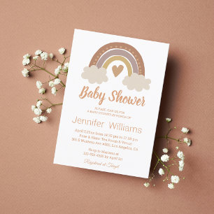 Stijlvolle bruin schattig regenboog hart baby show kaart