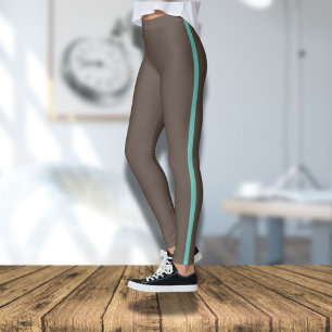 Stijlvolle bruine legging met blauwe zijstreep