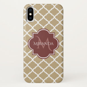 Stijlvolle bruine vierlobbig patroon burgundy mono iPhone x hoesje