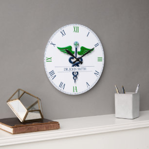 Stijlvolle Caduceus Green Wings Cross Blue Medical Grote Klok
