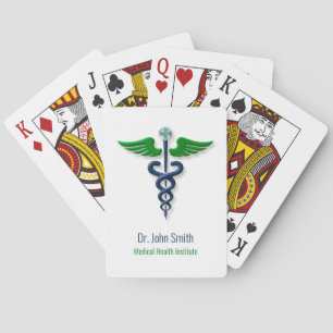 Stijlvolle Caduceus Green Wings Medical Cross Blue Pokerkaarten