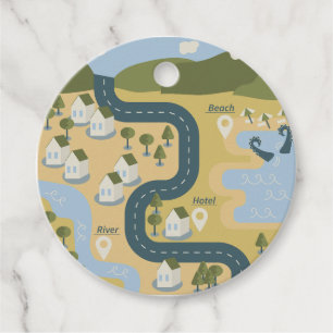 Stijlvolle cartoon landschapsvakantiereiskaart bedankjes labels