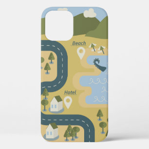 Stijlvolle cartoon landschapsvakantiereiskaart iPhone 12 pro hoesje