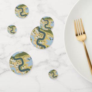 Stijlvolle cartoon landschapsvakantiereiskaart confetti