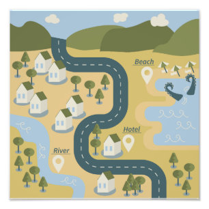 Stijlvolle cartoon landschapsvakantiereiskaart foto afdruk