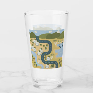 Stijlvolle cartoon landschapsvakantiereiskaart glas
