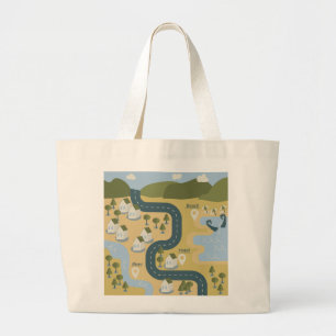 Stijlvolle cartoon landschapsvakantiereiskaart grote tote bag