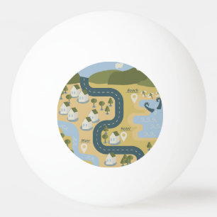 Stijlvolle cartoon landschapsvakantiereiskaart pingpongballen