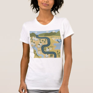 Stijlvolle cartoon landschapsvakantiereiskaart t-shirt