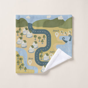 Stijlvolle cartoon landschapsvakantiereiskaart washandje