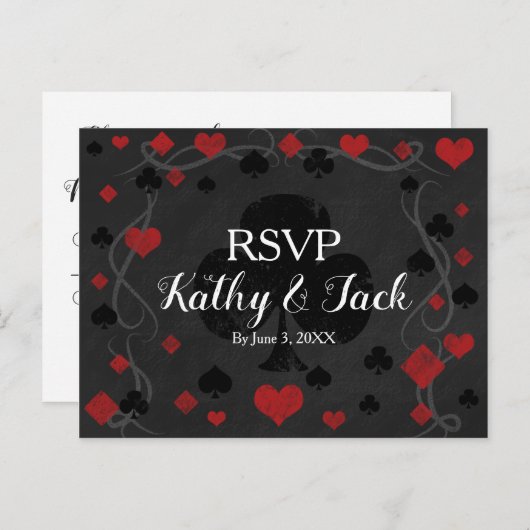 Stijlvolle casino bruiloft rvp postkaart uitnodiging briefkaart (Voorkant / Achterkant)