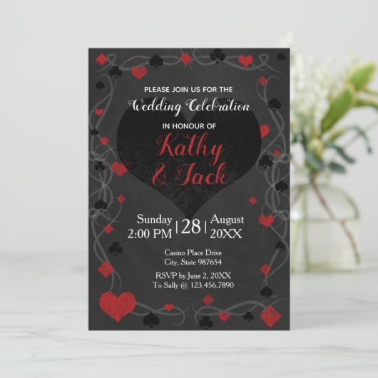 Stijlvolle casino bruiloft uitnodiging (Staand voorkant)