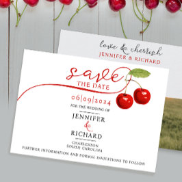 Stijlvolle  Cherry Red White Wedding Photo Typo Save The Date