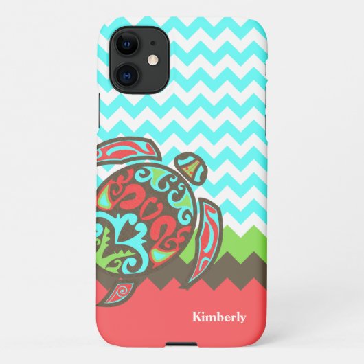 Stijlvolle Chevron & Zee Turtle Custom iPhone Hoesje (Achterkant)