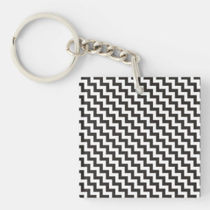 Stijlvolle Chevrons Sleutelhanger, zwart-wit Zigza Sleutelhanger