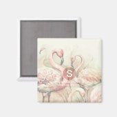 Stijlvolle Chic Flamingo Monogram Gepersonaliseerd Magneet (Voorkant / Achterkant)