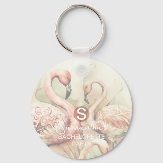 Stijlvolle Chic Flamingo Monogram Gepersonaliseerd Sleutelhanger (Voorkant)