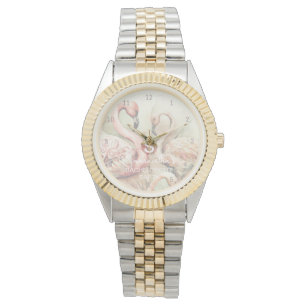 Stijlvolle Chic Flamingo Monogram Personalisatie Horloge
