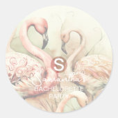 Stijlvolle Chic Flamingo Monogram Personalisatie Ronde Sticker (Voorkant)