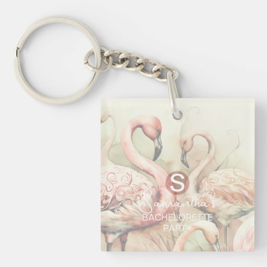 Stijlvolle Chic Flamingo Monogram Personalisatie Sleutelhanger (voorkant)