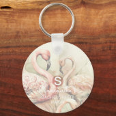 Stijlvolle Chic Flamingo Monogram Personalisatie Sleutelhanger (Voorkant)