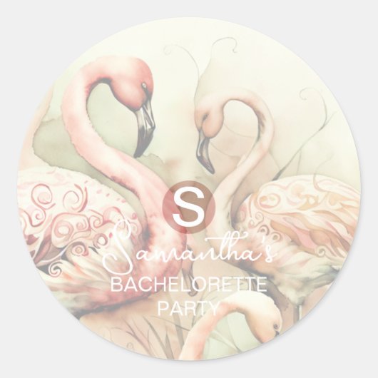 Stijlvolle Chic Flamingo Monogram Persoonlijk Ronde Sticker (Voorkant)